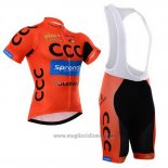 2015 Abbigliamento Ciclismo CCC Nero e Arancione Manica Corta e Salopette