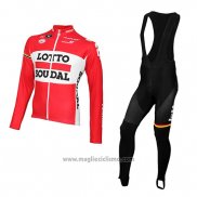 2015 Abbigliamento Ciclismo Lotto Soudal Rosso e Bianco Manica Lunga e Salopette