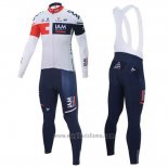 2016 Abbigliamento Ciclismo IAM Bianco e Blu Manica Lunga e Salopette