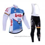 2016 Abbigliamento Ciclismo Lotto Fix All Bianco e Blu Manica Lunga e Salopette