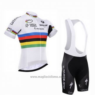 2016 Abbigliamento Ciclismo UCI Mondo Campione Lider Quick Step Bianco Manica Corta e Salopette