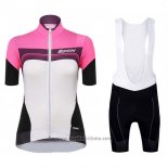 2017 Abbigliamento Ciclismo Donne Santini Queen Of The Mountains Bianco e Rosa Manica Corta e Salopette