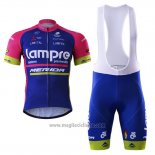 2017 Abbigliamento Ciclismo Lampre Merida Blu Manica Corta e Salopette