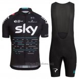 2017 Abbigliamento Ciclismo Sky Blu e Nero Manica Corta e Salopette