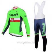 2017 Abbigliamento Ciclismo Tinkoff Verde Manica Lunga e Salopette