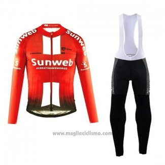 2019 Abbigliamento Ciclismo Sunweb Arancione Bianco Manica Lunga e Salopette