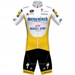2020 Abbigliamento Ciclismo Deceuninck Quick Step Bianco Giallo Manica Corta e Salopette