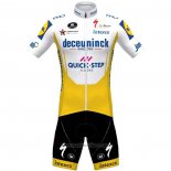 2020 Abbigliamento Ciclismo Deceuninck Quick Step Bianco Giallo Manica Corta e Salopette