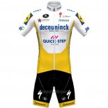 2020 Abbigliamento Ciclismo Deceuninck Quick Step Bianco Giallo Manica Corta e Salopette