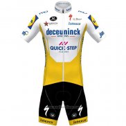 2020 Abbigliamento Ciclismo Deceuninck Quick Step Bianco Giallo Manica Corta e Salopette