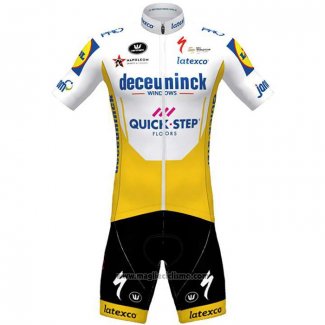 2020 Abbigliamento Ciclismo Deceuninck Quick Step Bianco Giallo Manica Corta e Salopette