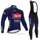 2021 Abbigliamento Ciclismo Alpecin Fenix Scuro Blu Manica Lunga e Salopette