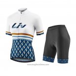 2021 Abbigliamento Ciclismo Donne Liv Bianco Blu Manica Corta e Salopette