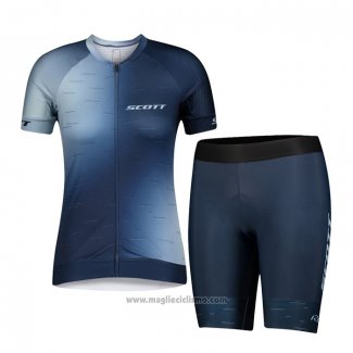 2021 Abbigliamento Ciclismo Donne Scott Blu Bianco Manica Corta e Salopette