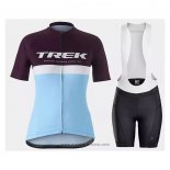 2021 Abbigliamento Ciclismo Donne Trek Azzurro Manica Corta e Salopette