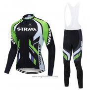 2021 Abbigliamento Ciclismo STRAVA Nero Verde Manica Lunga e Salopette