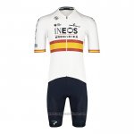 2022 Abbigliamento Ciclismo Spagna Champion Ineos Bianco Rosso Manica Corta e Salopette