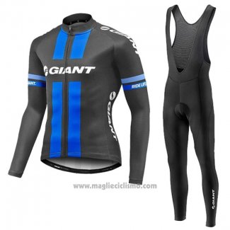 2016 Abbigliamento Ciclismo Giant Nero e Blu Manica Lunga e Salopette