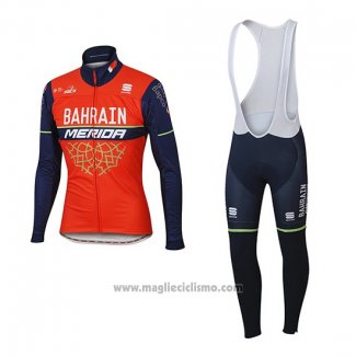 2017 Abbigliamento Ciclismo Bahrain Merida Rosso Manica Lunga e Salopette