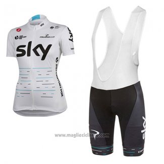 2017 Abbigliamento Ciclismo Donne Sky Bianco Manica Corta e Salopette