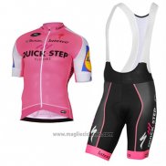 2017 Abbigliamento Ciclismo Quick Step Rosa Manica Corta e Salopette