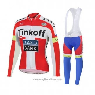 2018 Abbigliamento Ciclismo Tinkoff Saxo Bank Rosso Bianco Manica Lunga e Salopette