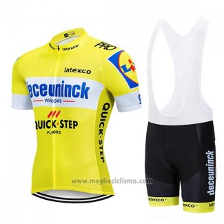 2019 Abbigliamento Ciclismo Deceuninck Quick Step Giallo Bianco Manica Corta e Salopette