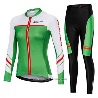 2019 Abbigliamento Ciclismo Donne Mieyco Bianco Verde Manica Lunga e Salopette