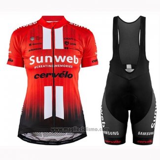 2019 Abbigliamento Ciclismo Donne Sunweb Arancione Bianco Manica Corta e Salopette