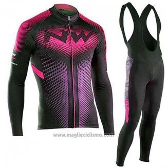 2019 Abbigliamento Ciclismo Northwave Nero Rosa Manica Lunga e Salopette