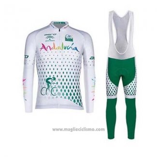 2020 Abbigliamento Ciclismo Andalucia Bianco Verde Manica Lunga e Salopette