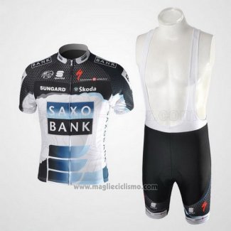 2010 Abbigliamento Ciclismo Saxo Bank Nero e Bianco Manica Corta e Salopette