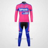 2012 Abbigliamento Ciclismo Lampre ISD Rosa e Celeste Manica Lunga e Salopette