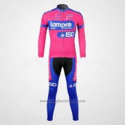 2012 Abbigliamento Ciclismo Lampre ISD Rosa e Celeste Manica Lunga e Salopette