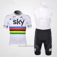 2012 Abbigliamento Ciclismo Sky UCI Mondo Campione Rosso e Bianco Manica Corta e Salopette