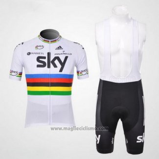 2012 Abbigliamento Ciclismo Sky UCI Mondo Campione Rosso e Bianco Manica Corta e Salopette