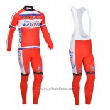 2013 Abbigliamento Ciclismo Katusha Bianco e Rosso Manica Lunga e Salopette