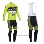 2013 Abbigliamento Ciclismo Vini Fantini Verde e Nero Manica Lunga e Salopette