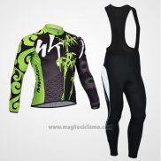 2014 Abbigliamento Ciclismo Monton Nero e Verde Manica Lunga e Salopette