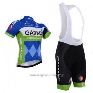 2015 Abbigliamento Ciclismo Garmin Blu e Bianco Manica Corta e Salopette