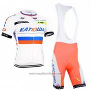 2015 Abbigliamento Ciclismo Katusha Bianco Manica Corta e Salopette