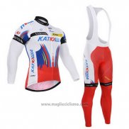 2015 Abbigliamento Ciclismo Katusha Bianco e Rosso Manica Lunga e Salopette