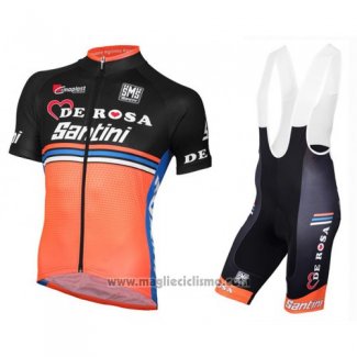 2016 Abbigliamento Ciclismo De Rose Nero e Arancione Manica Corta e Salopette