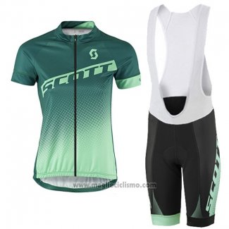 2016 Abbigliamento Ciclismo Donne Scott Verde e Bianco Manica Corta e Salopette