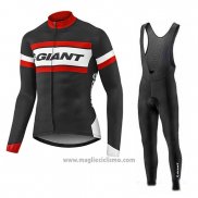 2017 Abbigliamento Ciclismo Giant Rosso e Nero Manica Lunga e Salopette