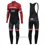 2017 Abbigliamento Ciclismo Trek Segafredo Rosso e Nero Manica Lunga e Salopette