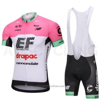 2018 Abbigliamento Ciclismo Cannondale Drapac Bianco e Rosa Manica Corta e Salopette