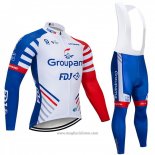 2018 Abbigliamento Ciclismo Groupama FDJ Bianco Blu Rosso Manica Lunga e Salopette