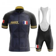 2020 Abbigliamento Ciclismo Campione Francia Scuro Blu Giallo Manica Corta e Salopette