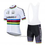 2020 Abbigliamento Ciclismo UCI Mondo Campione Euskadi Murias Bianco Manica Corta e Salopette